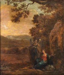 Italian School, 18th Century Lot of Two Works Including: Hagar and the Angel in the Wilderness and Saint Jerome at Prayer